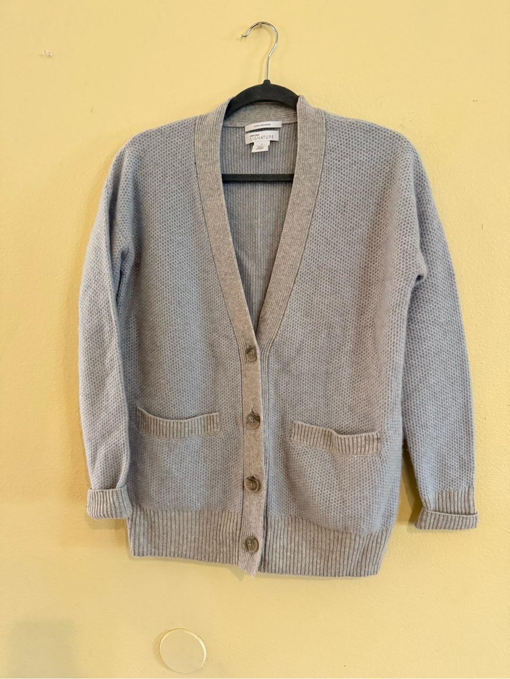 Nordstrom Signature Cashmere Light Gray Knit Button-Front Cardigan size small